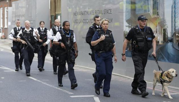 British police officers walk with a detection dog after an attack in the London Bridge area of London. (AP PHOTO) British police officers walk with a detection dog after an attack in the London Bridge area of London. (AP PHOTO)