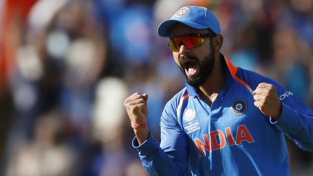 Indian cricket team skipper Virat Kohli celebrates the wicket of Pakistan cricket team opener Azhar Ali during their ICC Champions Trophy match at Edgbaston on Sunday. (REUTERS) Indian cricket team skipper Virat Kohli celebrates the wicket of Pakistan cricket team opener Azhar Ali during their ICC Champions Trophy match at Edgbaston on Sunday. (REUTERS)