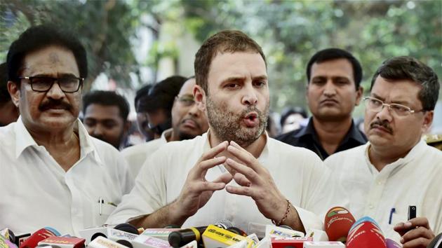 Congress vice-president Rahul Gandhi addresses the media at the party office in Chennai on Sunday.(PTI)