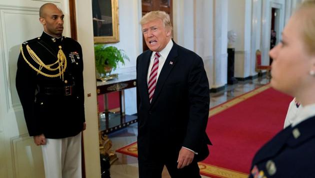US President Donald Trump arrives to announce his initiative on air traffic control in the United States in the East Room of the White House in Washington, US. (REUTERS) US President Donald Trump arrives to announce his initiative on air traffic control in the United States in the East Room of the White House in Washington, US. (REUTERS)