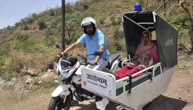 The bike ambulance in Morni was launched on May 13.(Sant Arora/HT Photo)