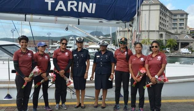 An all-woman crew sailed the INSV Tarini to Mauritus.(Picture courtesy: Indian Navy)