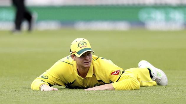 Australia cricket team captain Steve Smith after a fielding miss during the washed out ICC Champions Trophy Group A match against Bangladesh cricket team at The Oval in London on Monday. (PTI) Australia cricket team captain Steve Smith after a fielding miss during the washed out ICC Champions Trophy Group A match against Bangladesh cricket team at The Oval in London on Monday. (PTI)
