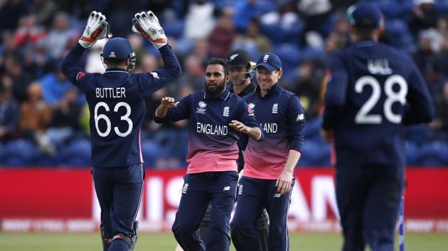 England's Adil Rashid celebrates the wicket of New Zealand's Neil Broom. (REUTERS)