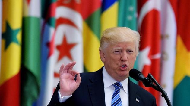 US President Donald Trump speaking during the Arab Islamic American Summit at the King Abdulaziz Conference Centre in Riyadh. (AFP File Photo) US President Donald Trump speaking during the Arab Islamic American Summit at the King Abdulaziz Conference Centre in Riyadh. (AFP File Photo)