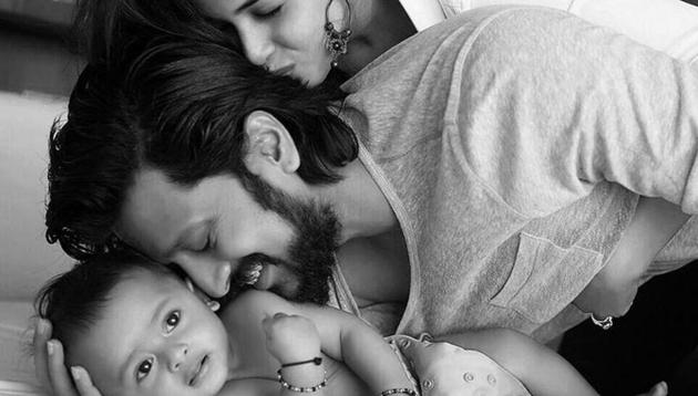 Riteish Deshmukh with wife Genelia and son Riaan. Riteish Deshmukh with wife Genelia and son Riaan.
