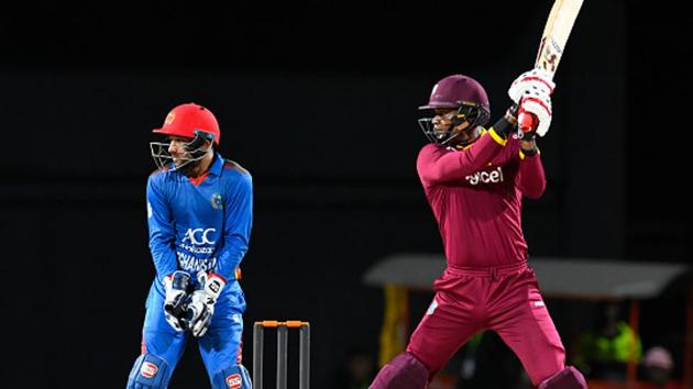 Marlon Samuels (R) of the West Indies cricket team (Windies) hits a boundary as Shafiqullah Shafaq (L) looks on during the 3rd and final T20 International match against Afghanistan national cricket team at Warner Park, Basseterre, St. Kitts and Nevis, on Monday. (Getty Images) Marlon Samuels (R) of the West Indies cricket team (Windies) hits a boundary as Shafiqullah Shafaq (L) looks on during the 3rd and final T20 International match against Afghanistan national cricket team at Warner Park, Basseterre, St. Kitts and Nevis, on Monday. (Getty Images)