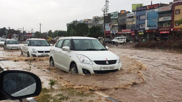 The weather office recorded 61.5 mm of rainfall in Chandigarh on Wednesday morning. (HT Photo) 
