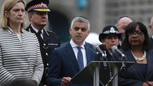 London Mayor Sadiq Khan speaks during a vigil in Potters Fields Park in London on June 5, 2017 to commemorate the victims of the terror attack on London Bridge and at Borough Market. (AFP) London Mayor Sadiq Khan speaks during a vigil in Potters Fields Park in London on June 5, 2017 to commemorate the victims of the terror attack on London Bridge and at Borough Market. (AFP)