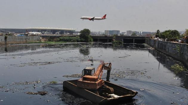 The Kranti Nagar nullah flows right under the airport runway.(Praful Gangurde)