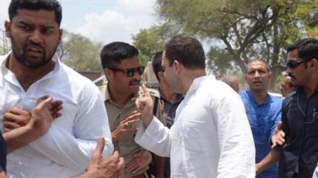 Congress vice-president Rahul Gandhi being detained by the police in Neemuch, Madhya Pradesh on Thursday. (ANI) Congress vice-president Rahul Gandhi being detained by the police in Neemuch, Madhya Pradesh on Thursday. (ANI)