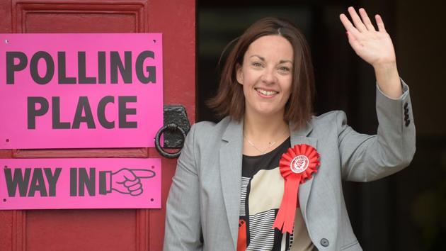 Scottish Labour Party leader, Kezia Dugdale, poses as she arrives at the polling station at Wilson Memorial Church, Edinburgh, on June 8, 2017 to cast her vote . (Lesley Martin / AFP) Scottish Labour Party leader, Kezia Dugdale, poses as she arrives at the polling station at Wilson Memorial Church, Edinburgh, on June 8, 2017 to cast her vote . (Lesley Martin / AFP)