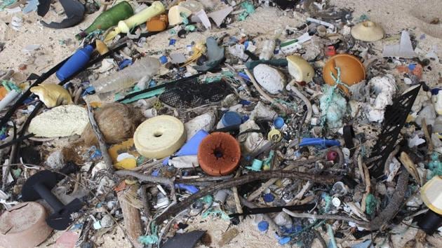 A view of trash on East Beach at Henderson Island, in the south Pacific Ocean. Debris washed ashore on beaches is ingested by birds and animals mistaking it for food. (Jennifer Lavers/NYT)