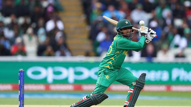 Pakistan were 119 for three off 27 overs, well ahead of a target of 101 on DLS, when rain stopped play. Babar Azam was 31 not out and Shoaib Malik unbeaten on 16. (Getty Images) Pakistan were 119 for three off 27 overs, well ahead of a target of 101 on DLS, when rain stopped play. Babar Azam was 31 not out and Shoaib Malik unbeaten on 16. (Getty Images)