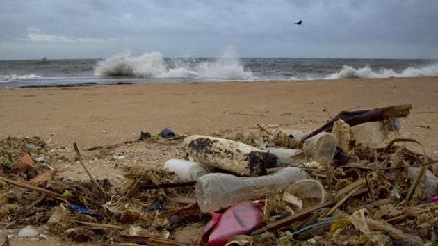 Plastic and other debris washed ashore on the Indian Ocean beach in Uswetakeiyawa, Sri Lanka. (Gemunu Amarasinghe/AP)