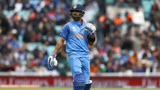 Virat Kohli departed for a five-ball duck. This was the first time that he was dismissed for a 0 in an ICC event. (REUTERS) Virat Kohli departed for a five-ball duck. This was the first time that he was dismissed for a 0 in an ICC event. (REUTERS)