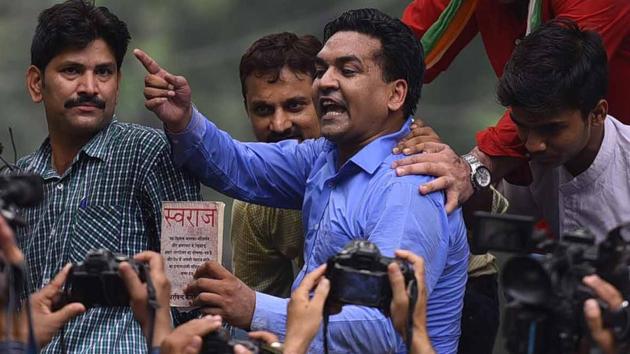 Earlier, sacked Delhi minister Kapil Mishra had claimed he would start round two of the India Against Corruption (IAC) movement and sought to begin the campaign by demanding resignation of chief minister Arvind Kejriwal and health minister Satyendar Jain. (Arun Sharma/HT PHOTO) Earlier, sacked Delhi minister Kapil Mishra had claimed he would start round two of the India Against Corruption (IAC) movement and sought to begin the campaign by demanding resignation of chief minister Arvind Kejriwal and health minister Satyendar Jain. (Arun Sharma/HT PHOTO)