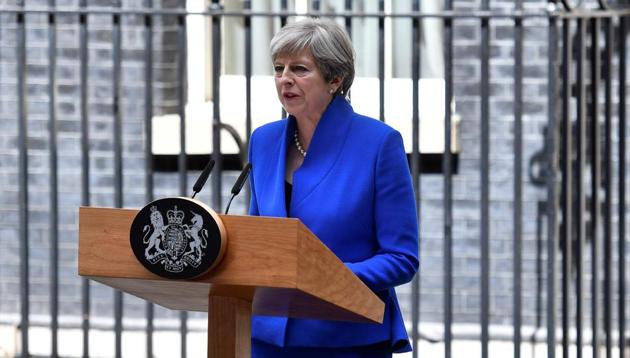 Britain's Prime Minister and leader of the Conservative Party Theresa May delivers a statement outside 10 Downing Street in central London. (AFP Photo) Britain's Prime Minister and leader of the Conservative Party Theresa May delivers a statement outside 10 Downing Street in central London. (AFP Photo)