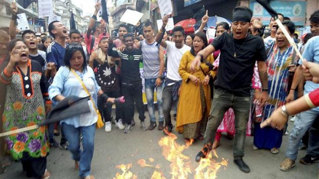 The protests begun in the early morning near the venue of the cabinet meeting in Darjeeling and took a violent shape after protesters were forced out of the area.  (PTI) 