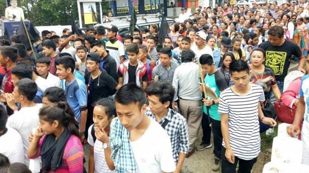 Gorkha Janmukti Morcha (GJM) supporters during a protest in Darjeeling . (PTI) 