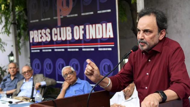 NDTV founder Prannoy Roy addresses a protest meeting at Press Club of India in New Delhi on Friday against the CBI raids on his news channel in an alleged financial fraud case.(PTI) NDTV founder Prannoy Roy addresses a protest meeting at Press Club of India in New Delhi on Friday against the CBI raids on his news channel in an alleged financial fraud case.(PTI)