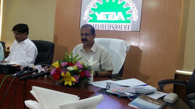CEO of Yamuna Expressway authority Arun Vir Singh during the board meeting on Friday.(HT Photo)