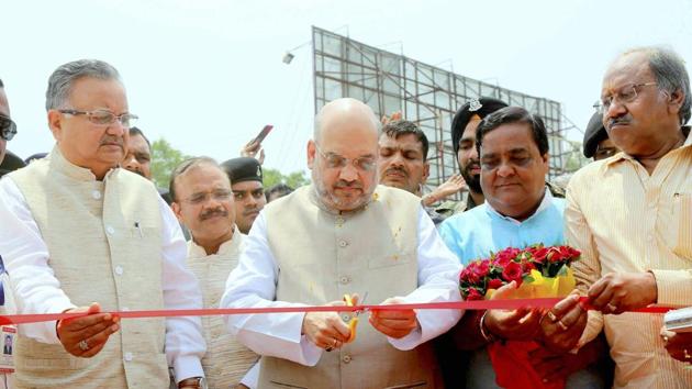 BJP president Amit Shah inaugurates a programme in Raipur on Friday, where he made the controversial comments.(PTI PHOTO)