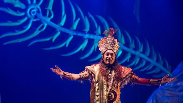 Actor Nitish Bharadwaj, who played the iconic role of Krishna in the serial Mahabharat reprises the character in the play Chakravyuh. (Satish Bate/HT Photo)