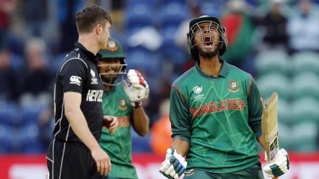 Bangladesh rode on centuries from Mahmudullah and Shakib Al Hasan to stun New Zealand by five wickets in their final ICC Champions Trophy Group A match. (REUTERS) Bangladesh rode on centuries from Mahmudullah and Shakib Al Hasan to stun New Zealand by five wickets in their final ICC Champions Trophy Group A match. (REUTERS)