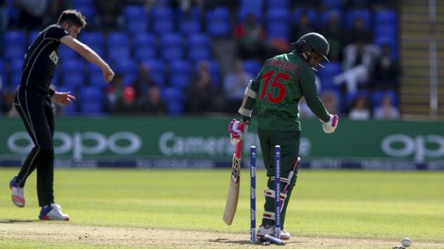 Adam Milne (L) then dismissed Mushfiqur Rahim to put his side well on top, with Bangladesh reeling at 33/4. (AFP) Adam Milne (L) then dismissed Mushfiqur Rahim to put his side well on top, with Bangladesh reeling at 33/4. (AFP)