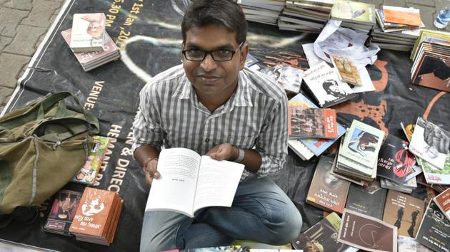 Shailesh Bharatwasi, an engineer by education, says the idea behind his publishing house, Hind Yugm, was to find new, young Hindi writers who wish to experiment with themes, plots and language(Sushil Kumar/HT PHOTO)