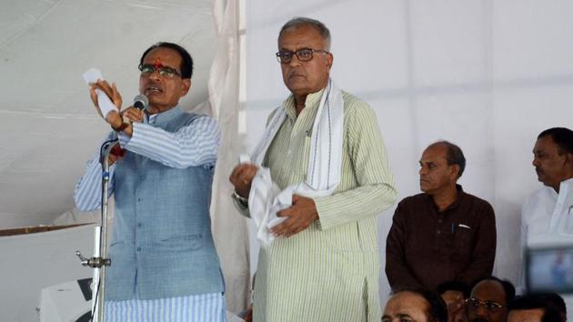 Madhya Pradesh CM Shivraj Singh Chouhan addresses farmers and BJP workers during a rally in Bhopal. (AFP Photo) Madhya Pradesh CM Shivraj Singh Chouhan addresses farmers and BJP workers during a rally in Bhopal. (AFP Photo)