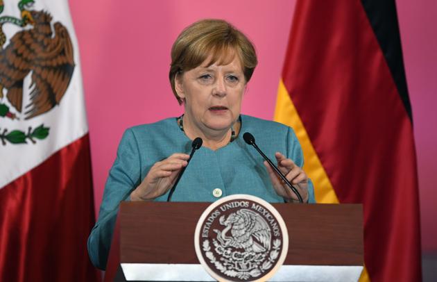 German Chancellor Angela Merkel speaking at the Palacio Nacional in Mexico City on Friday. (AFP) German Chancellor Angela Merkel speaking at the Palacio Nacional in Mexico City on Friday. (AFP)