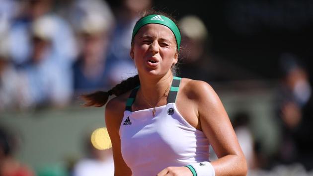 Ostapenko struggled at the start of the second set, and was broken by Halep. (AFP) Ostapenko struggled at the start of the second set, and was broken by Halep. (AFP)