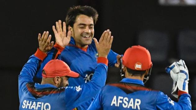 Rashid Khan picked up 7/18, the fourth-best figures by a bowler in ODIs as Afghanistan stunned West Indies by 63 runs.(AFP)