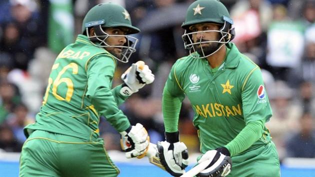 Pakistan's Babar Azam, left, and Pakistan's Mohammad Hafeez run between wickets during the ICC Champions Trophy. (AP) Pakistan's Babar Azam, left, and Pakistan's Mohammad Hafeez run between wickets during the ICC Champions Trophy. (AP)