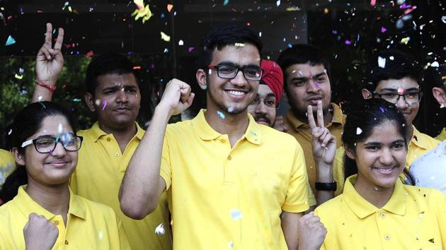 Chandigarh students in jubilant mood after JEE result on Sunday. (Keshav Singh/HT Photo)