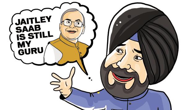 “(Arun) Jaitley saab is still my guru,” said Punjab local bodies minister Punjab Navjot Singh Sidhu told reporters the other day. Reminiscing about his association with the Union finance minister during his BJP days. (Illustration by daljeet Kaur Sandhu/HT) “(Arun) Jaitley saab is still my guru,” said Punjab local bodies minister Punjab Navjot Singh Sidhu told reporters the other day. Reminiscing about his association with the Union finance minister during his BJP days. (Illustration by daljeet Kaur Sandhu/HT)