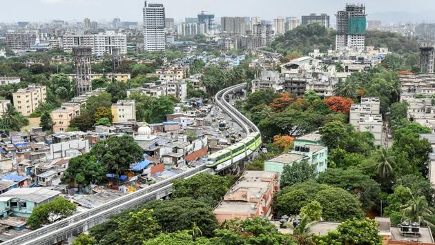 A monorail rake passes through Antop Hill on Tuesday. (Kunal Patil/HT Photo) 