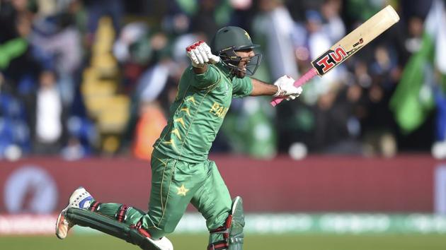 Pakistan captain Sarfraz Ahmed celebrates hitting the winning runs during the ICC Champions Trophy match against Sri Lanka. (AP) Pakistan captain Sarfraz Ahmed celebrates hitting the winning runs during the ICC Champions Trophy match against Sri Lanka. (AP)