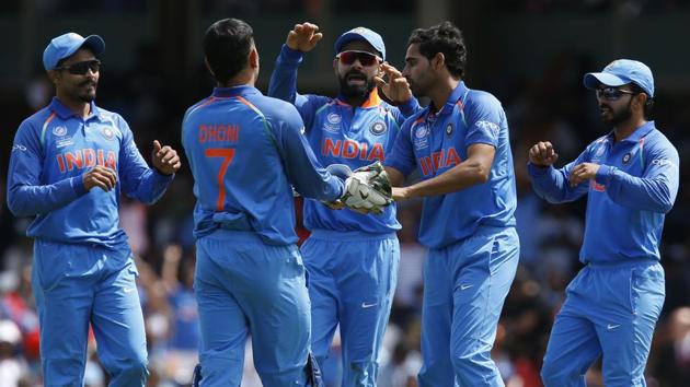 Bhuvneshwar Kumar, Jasprit Bumrah took two wickets each for India against South Africa in an ICC Champions Trophy 2017 match. (AFP) Bhuvneshwar Kumar, Jasprit Bumrah took two wickets each for India against South Africa in an ICC Champions Trophy 2017 match. (AFP)
