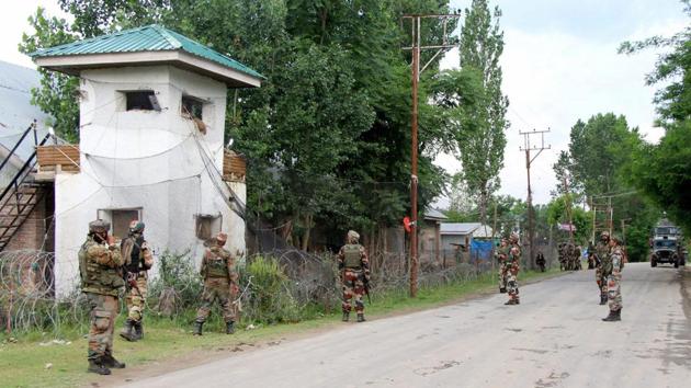 Security personnel take positions to combat four Suicide bombers who attacked a CRPF camp, at Sumbal in Bandipora district of north Kashmir on June 4th. (PTI) Security personnel take positions to combat four Suicide bombers who attacked a CRPF camp, at Sumbal in Bandipora district of north Kashmir on June 4th. (PTI)