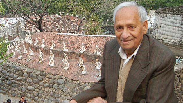 Nek Chand set stones around the little clearing near Sukhna Lake and then sculpted a few figures from discarded and recyclable material he found at hand. (HT File Photo) 