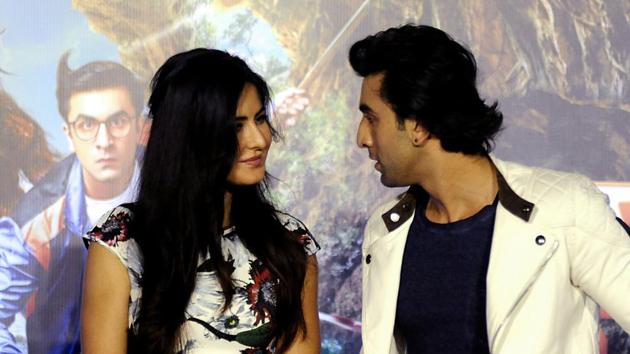 Katrina Kaif and Ranbir attend the song launch event for their upcoming romantic comedy Hindi film Jagga Jasoos in Mumbai.(AFP)