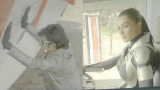 Amy Jackson in a leaked still of Rajinikanth’s 2.o. Amy Jackson in a leaked still of Rajinikanth’s 2.o.