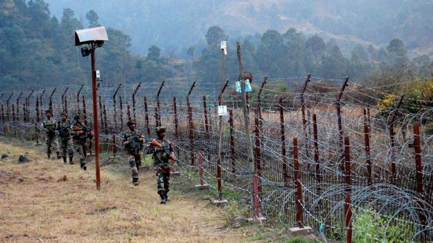 File photograph of Indian soldiers near the Line of Control (LoC) in Poonch. One soldier was injured in Pakistani shelling on Monday. (PTI) File photograph of Indian soldiers near the Line of Control (LoC) in Poonch. One soldier was injured in Pakistani shelling on Monday. (PTI)