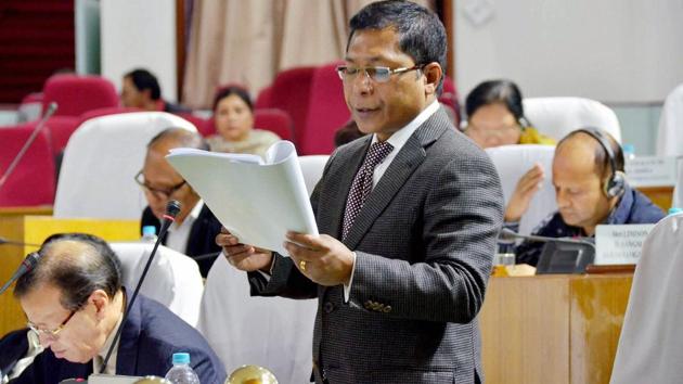 Meghalaya Chief Minister Mukul Sangma in the Assembly, in Shillong.(PTI)