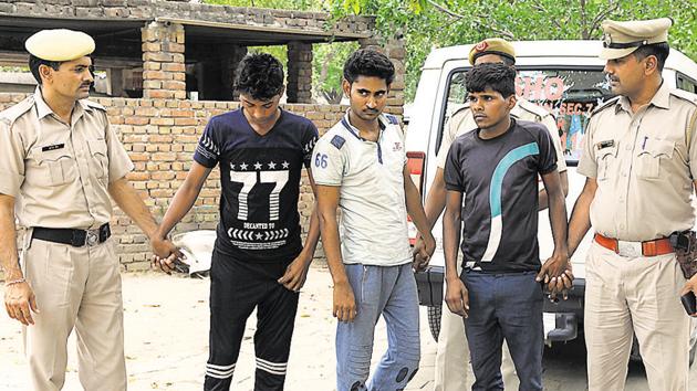 Yogender Kumar(20), Jaykesh Singh (21) and Amit Meena (19) will remain in judicial custody for 14 days and will be kept in Bhondsi Jail. (Parveen Kumar/HT File) Yogender Kumar(20), Jaykesh Singh (21) and Amit Meena (19) will remain in judicial custody for 14 days and will be kept in Bhondsi Jail. (Parveen Kumar/HT File)
