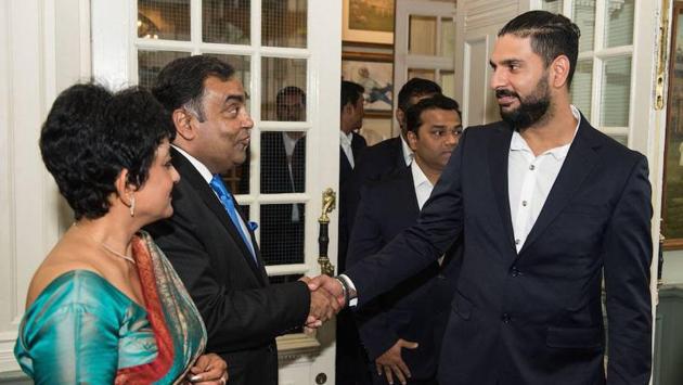 Yuvraj Singh (R) is greeted by Indian High Commissioner to the UK YK Sinha (L) and wife Girija. (Facebook/indian cricket team) Yuvraj Singh (R) is greeted by Indian High Commissioner to the UK YK Sinha (L) and wife Girija. (Facebook/indian cricket team)