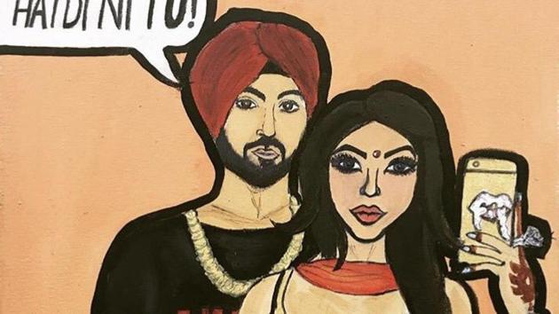 A fan’s artwork for Diljit and Kylie.(Twitter/@tdagia_)